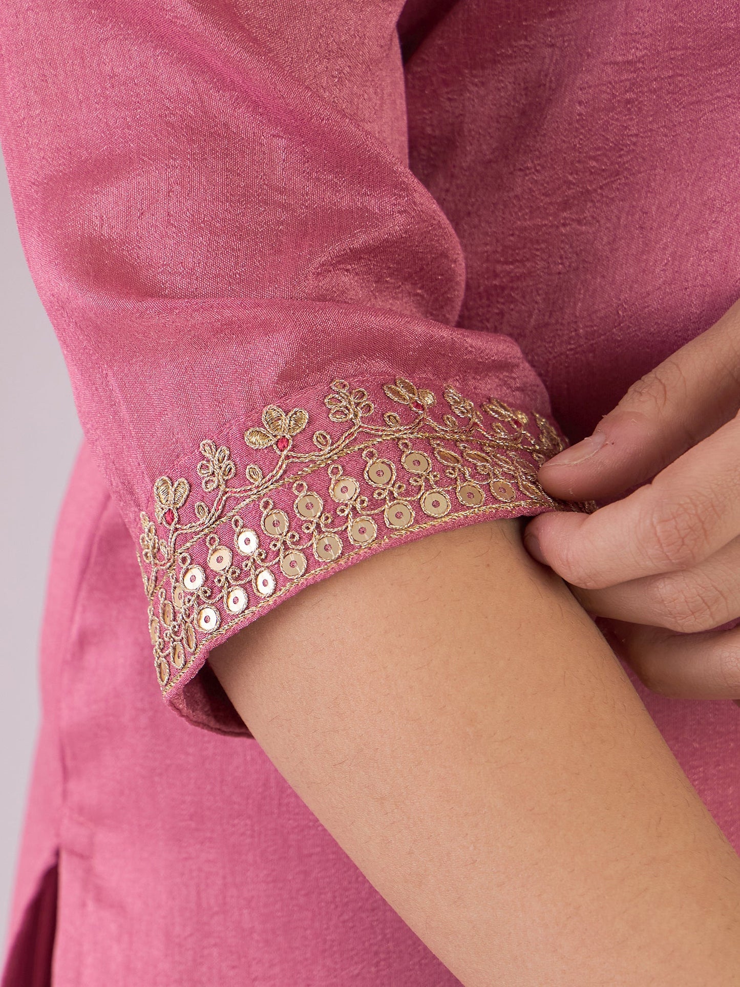 Mauve Embroidered Straight Kurta Trousers With Dupatta Set