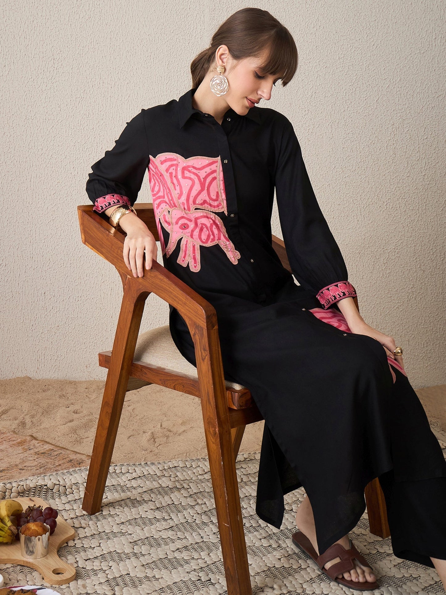 Black Printed Straight Kurta Trousers set