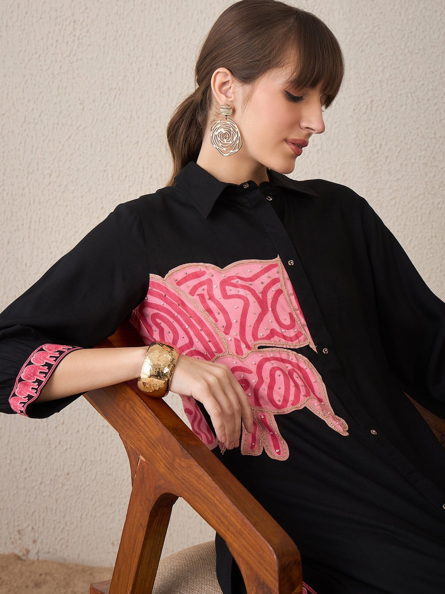 Black Printed Straight Kurta Trousers set