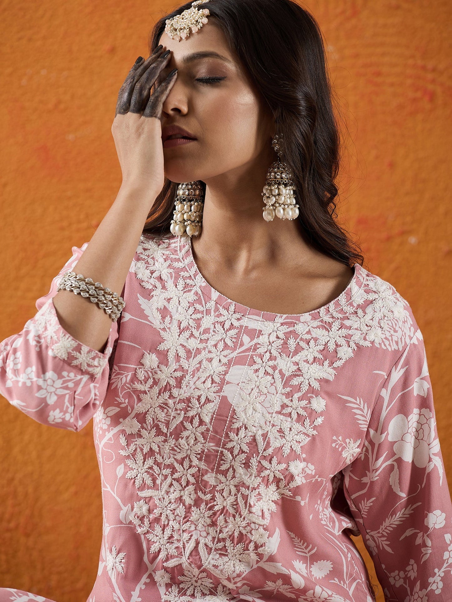Mauve Embroidered Straight Kurtas