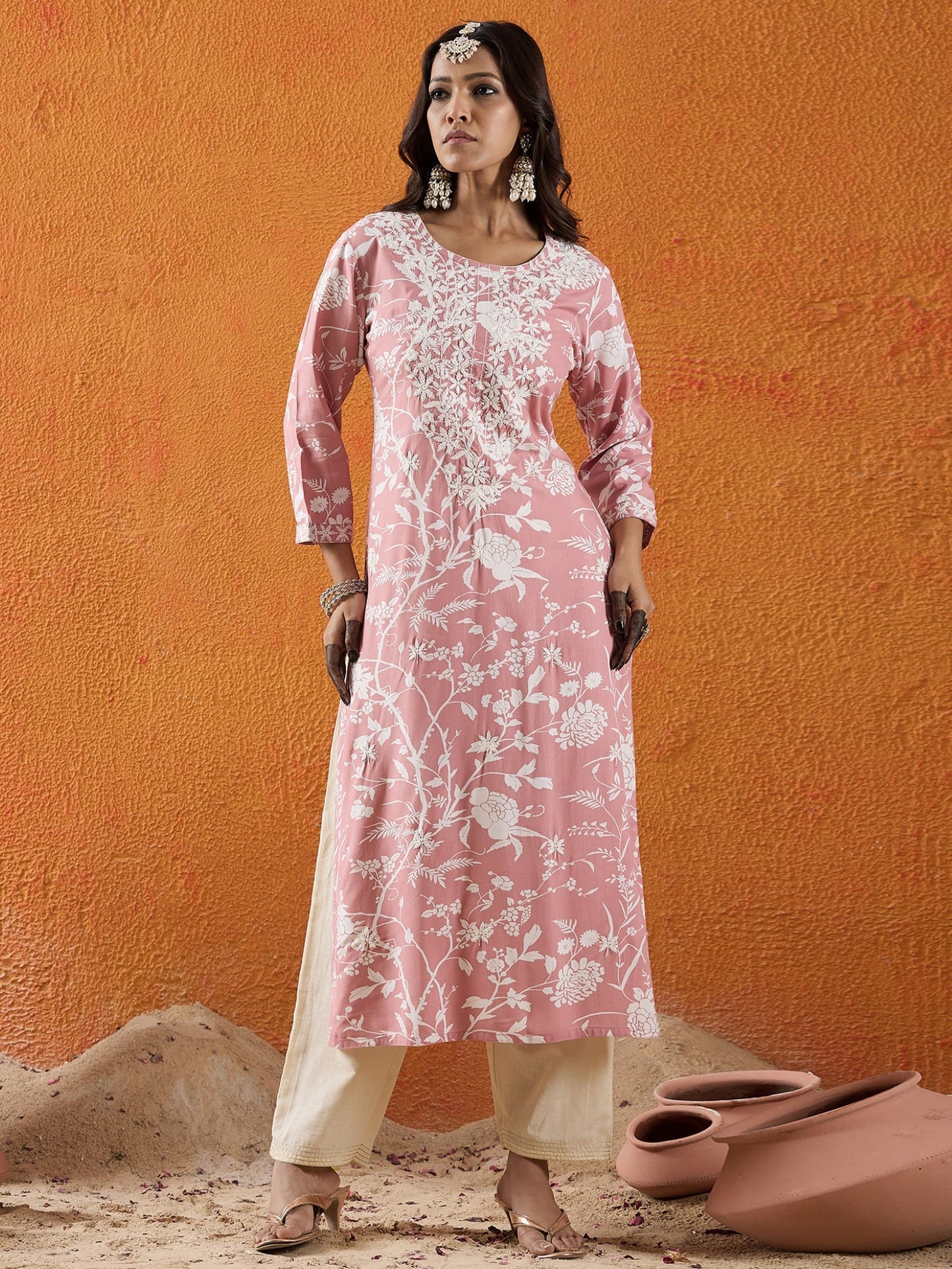Mauve Embroidered Straight Kurtas
