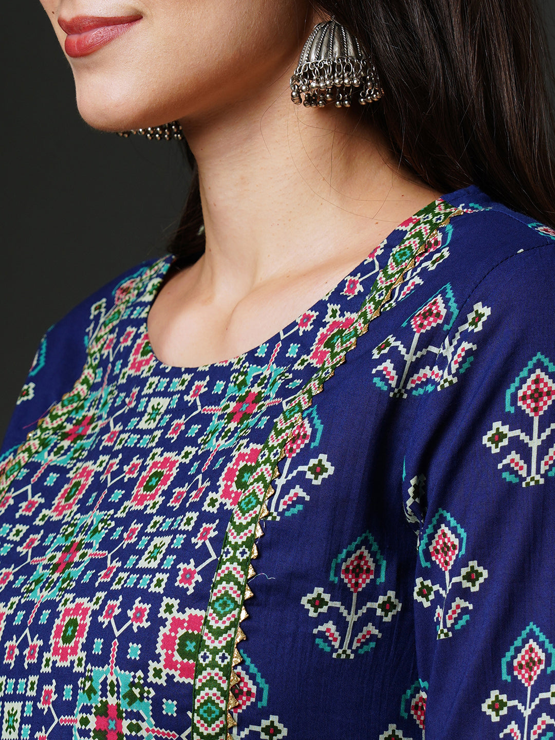 Indo Era Blue Ethnic Motifs Printed Gotta Patti Pure Cotton Kurta with Palazzos & Dupatta