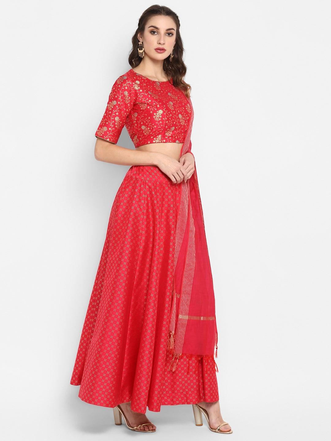 Pink Poly Silk Gold Print Lehenga Choli With Dupatta