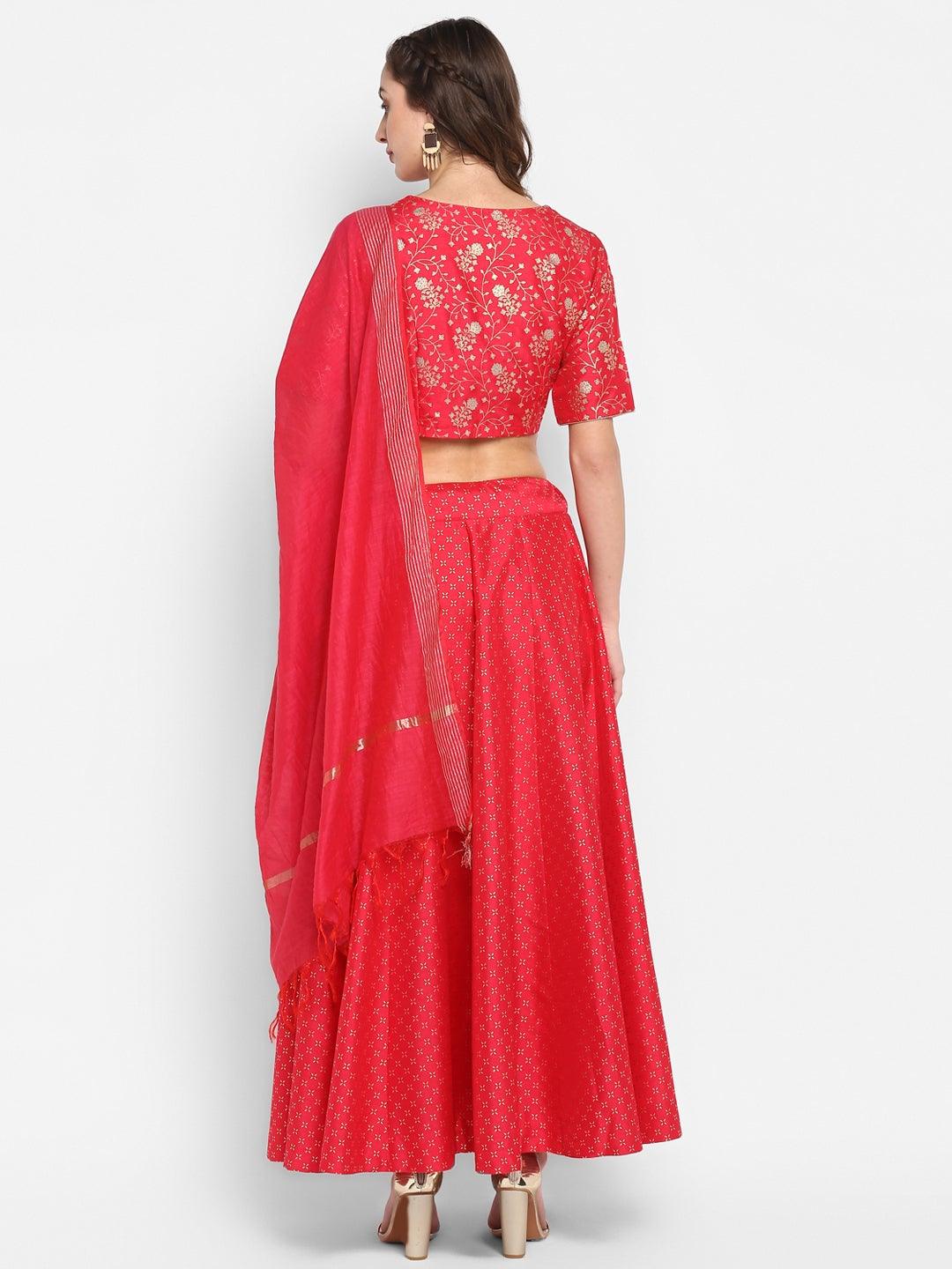 Pink Poly Silk Gold Print Lehenga Choli With Dupatta