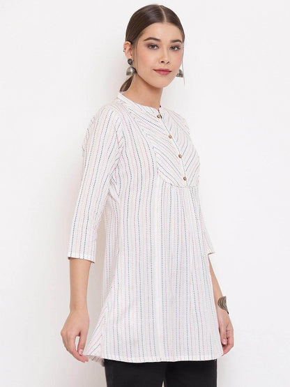 Silae White Cotton Woven Design A-Line Top