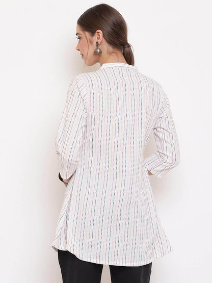 Silae White Cotton Woven Design A-Line Top