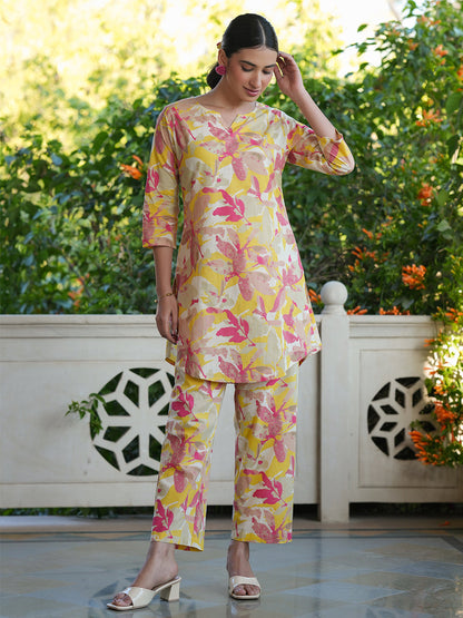 Multicolor Pure Cotton Floral Printed Straight Co-ord Set