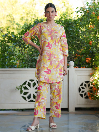 Multicolor Pure Cotton Floral Printed Straight Co-ord Set