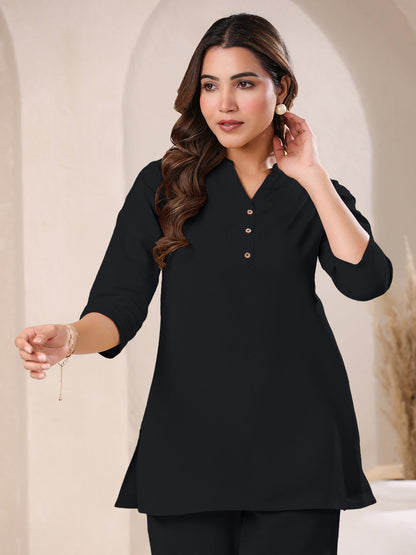 Black Cotton Solid A-line Top