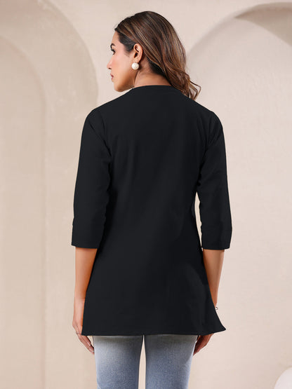 Black Cotton Solid A-line Top