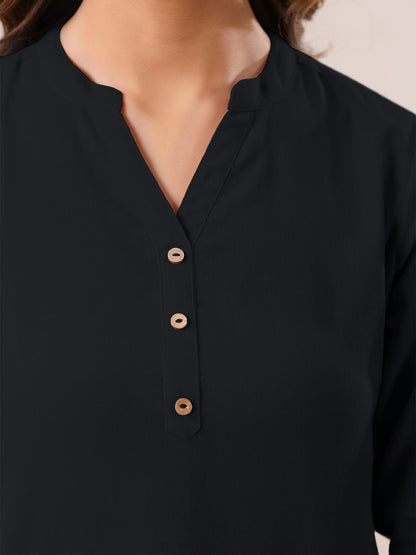 Black Cotton Solid A-line Top