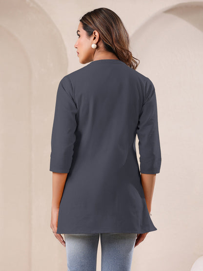 Grey Cotton Solid A-line Top