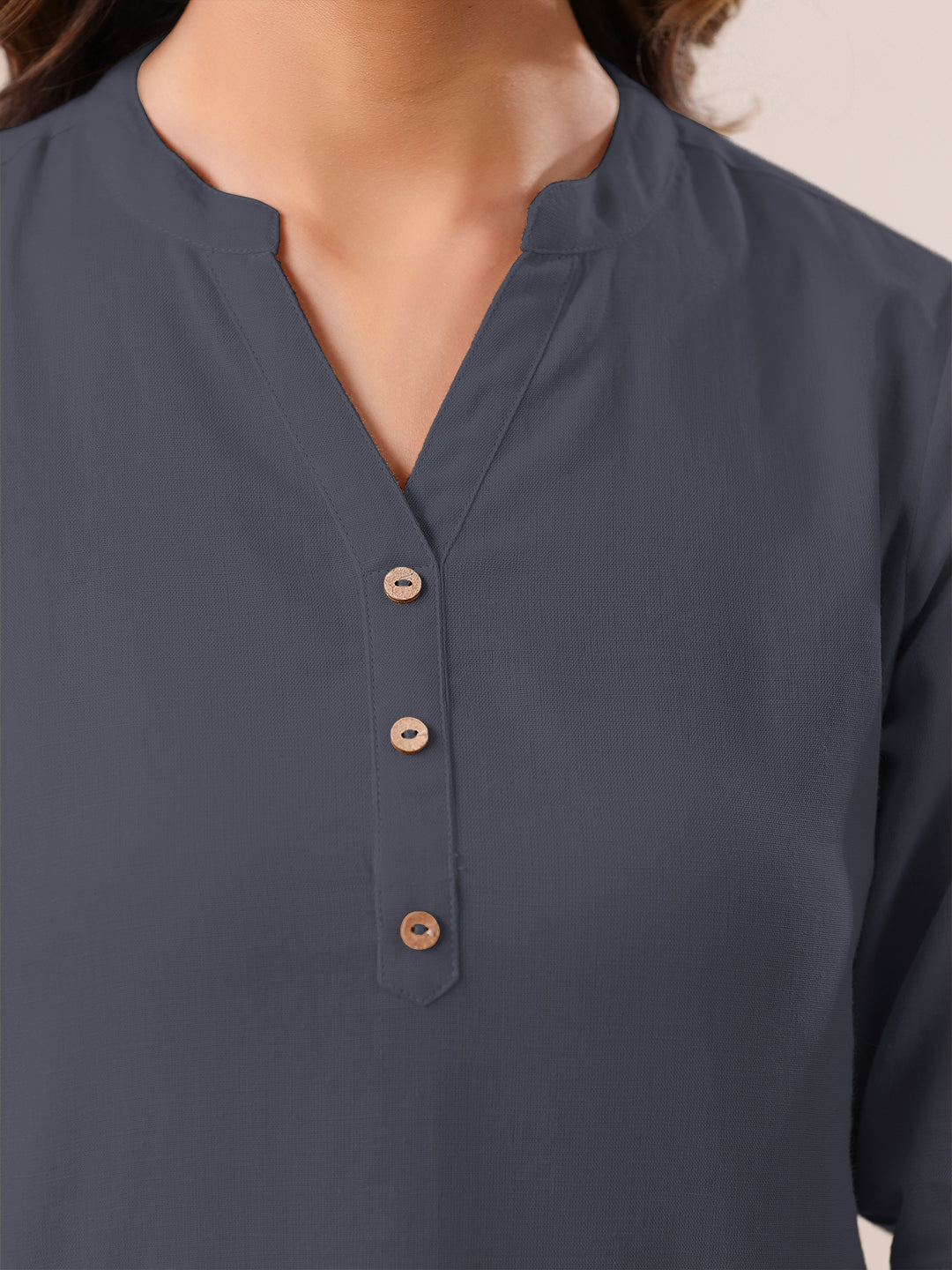 Grey Cotton Solid A-line Top