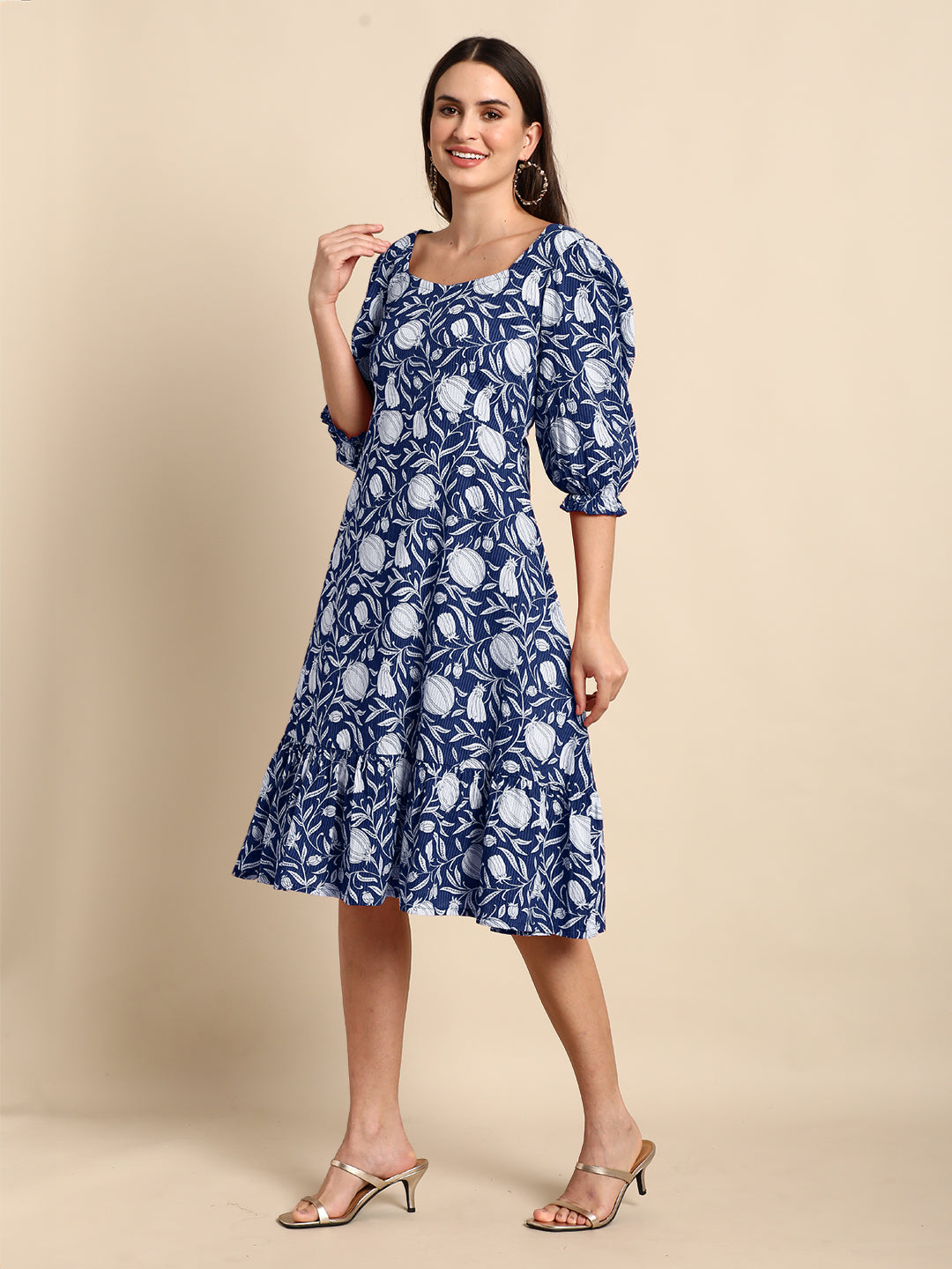 Indigo Pure Cotton Floral Printed A-line Dress