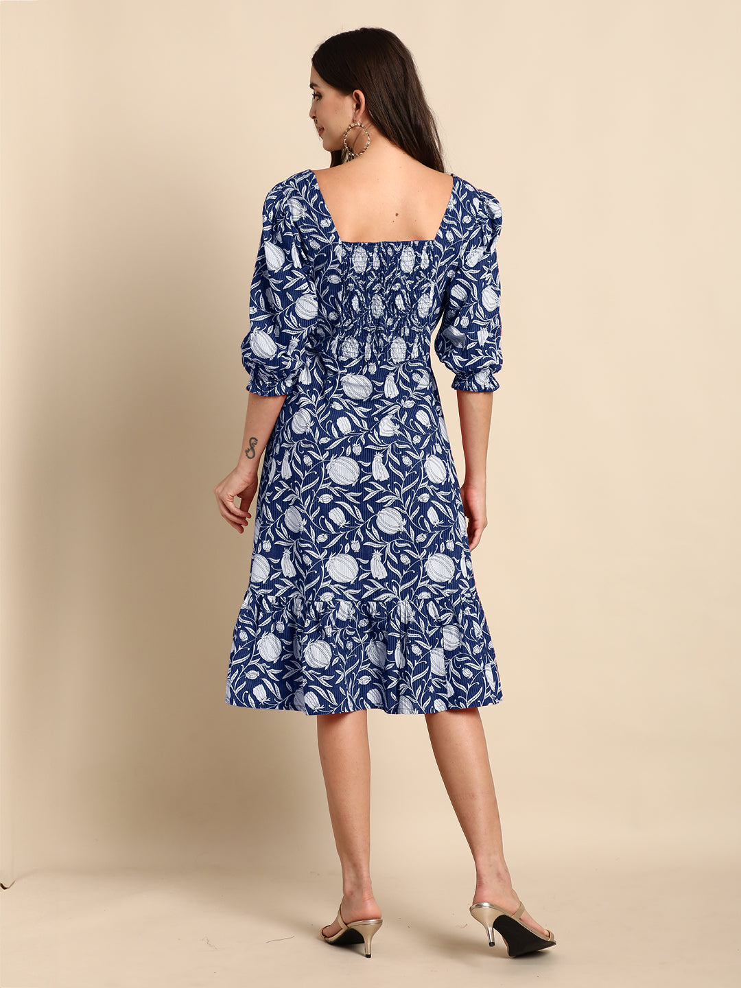 Indigo Pure Cotton Floral Printed A-line Dress