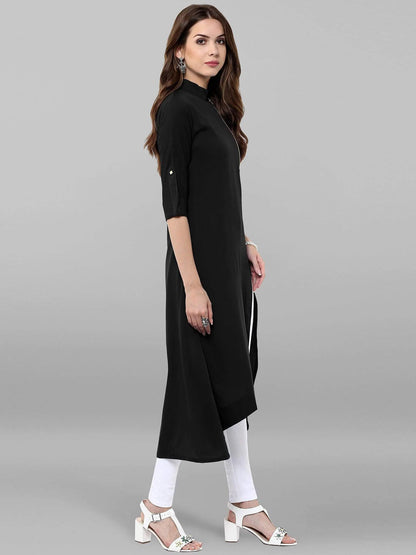 Black Poly Crepe Solid High Low Kurta