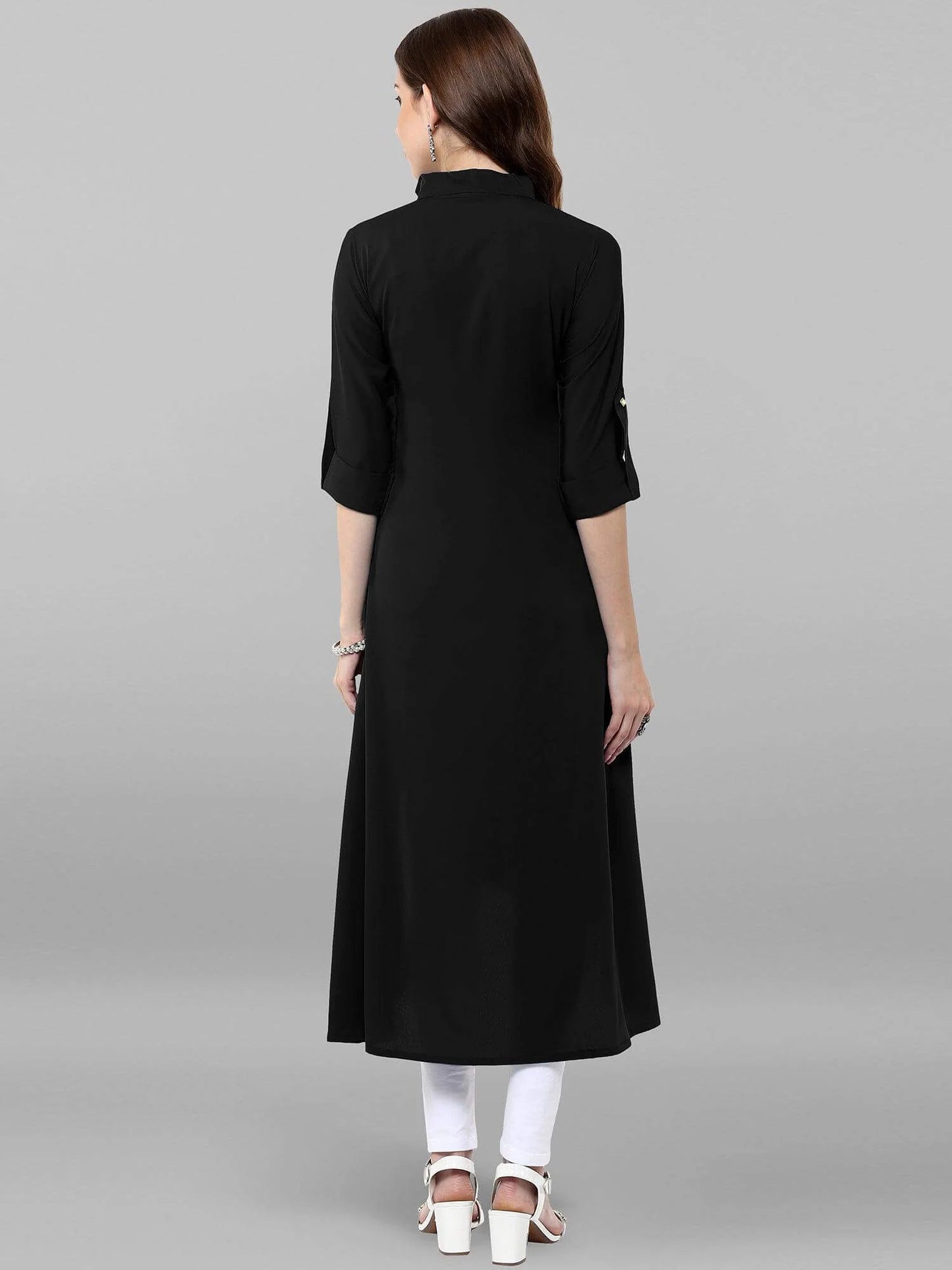 Black Poly Crepe Solid High Low Kurta