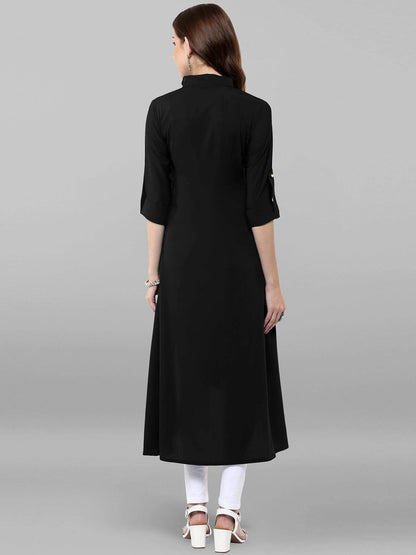 Black Poly Crepe Solid High Low Kurta