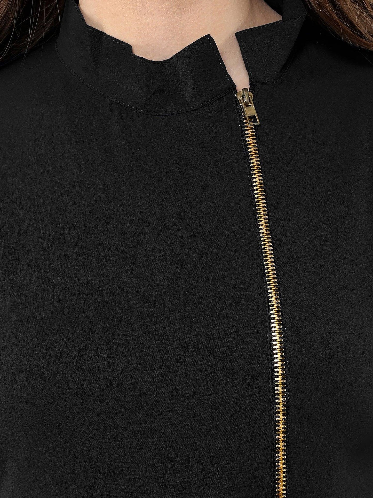 Black Poly Crepe Solid High Low Kurta