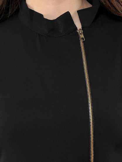 Black Poly Crepe Solid High Low Kurta