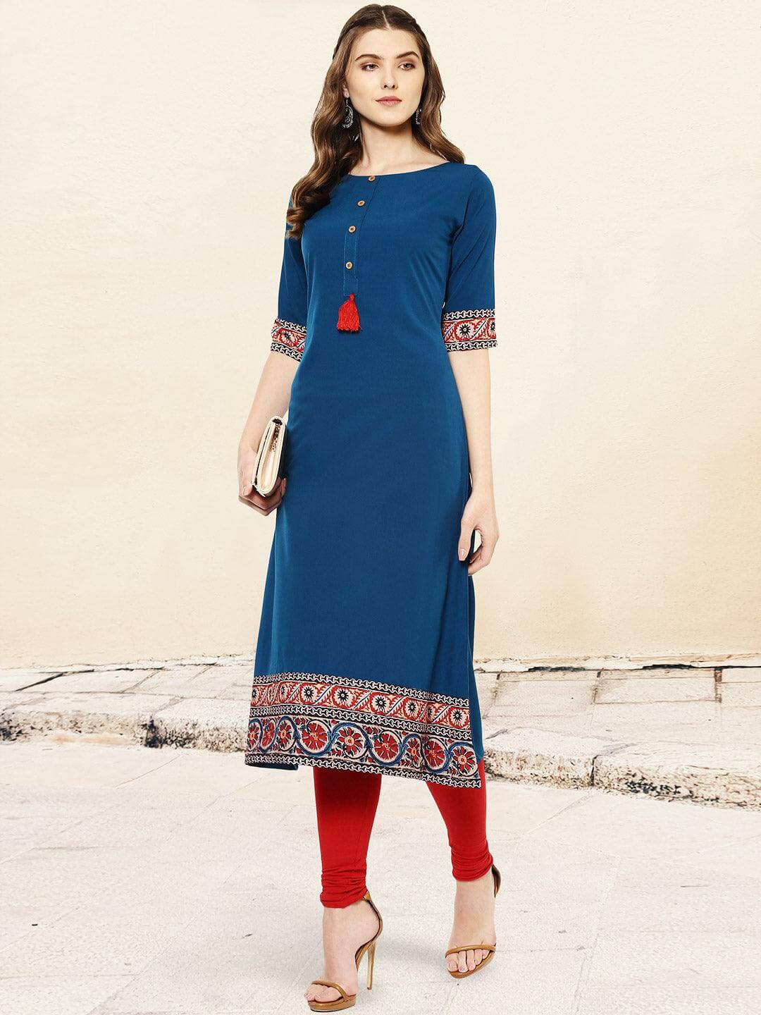 Turquoise Poly Crepe Kurta