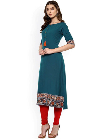 Turquoise Poly Crepe Kurta