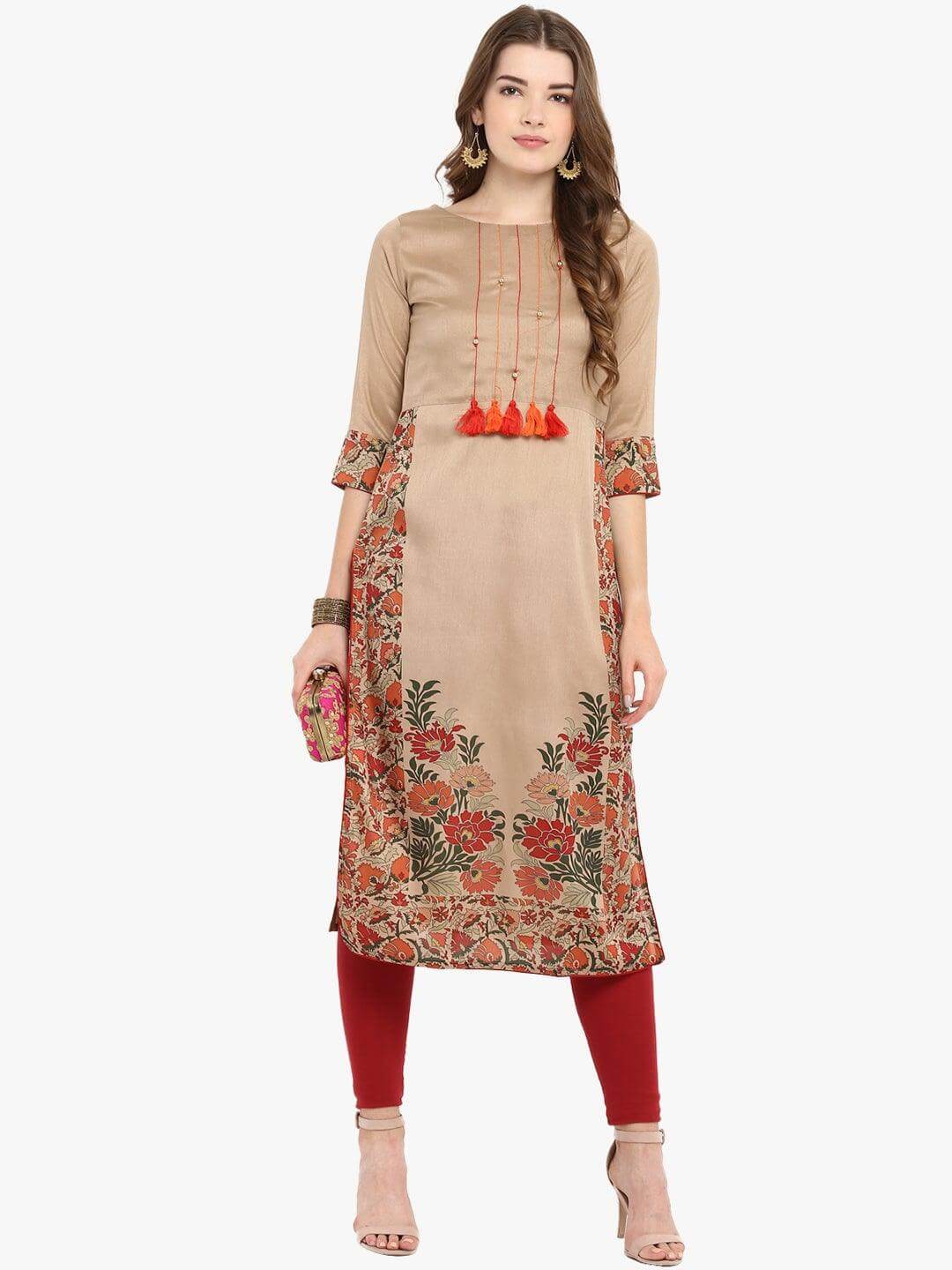 Light Brown Poly Silk Kurta