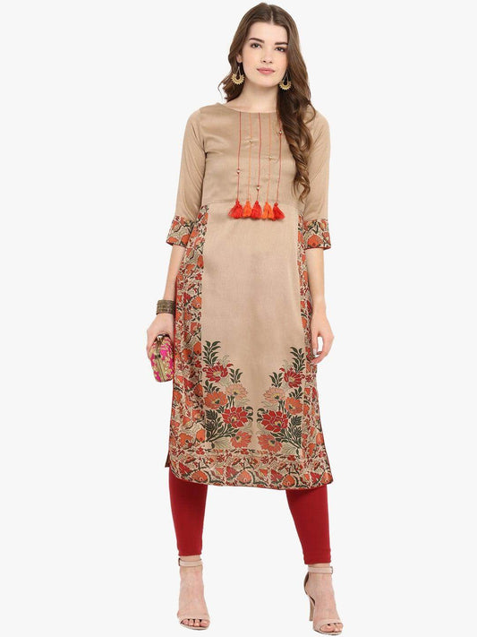 Light Brown Poly Silk Kurta