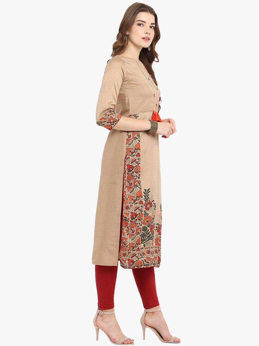 Light Brown Poly Silk Kurta