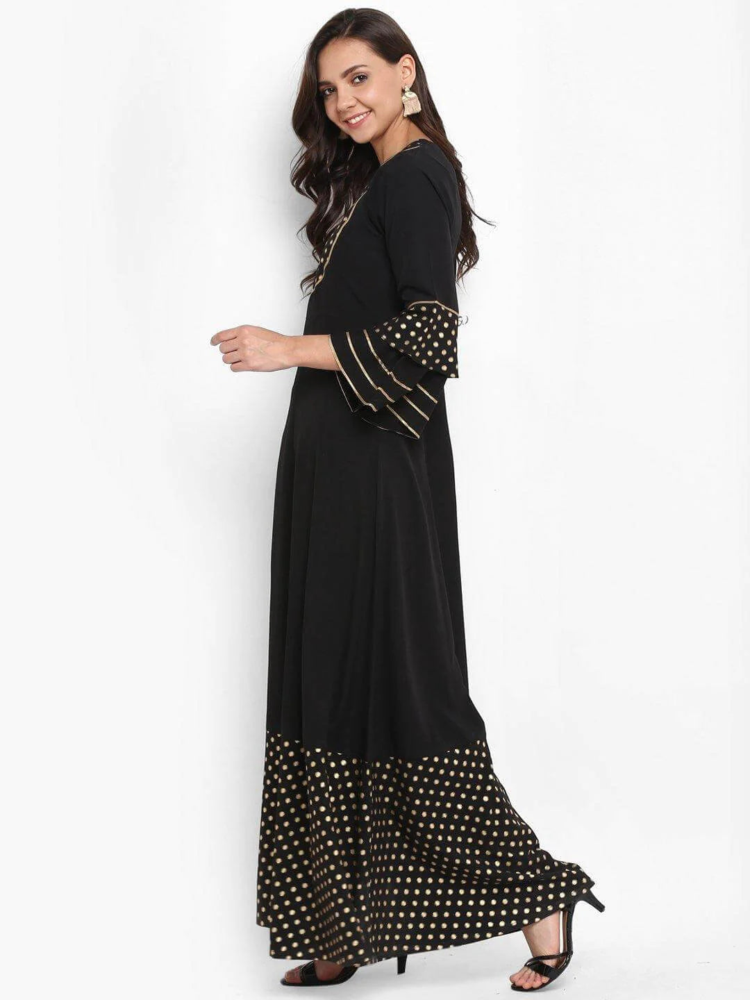 Black Poly Crepe Golden Butti Anarkali Kurta