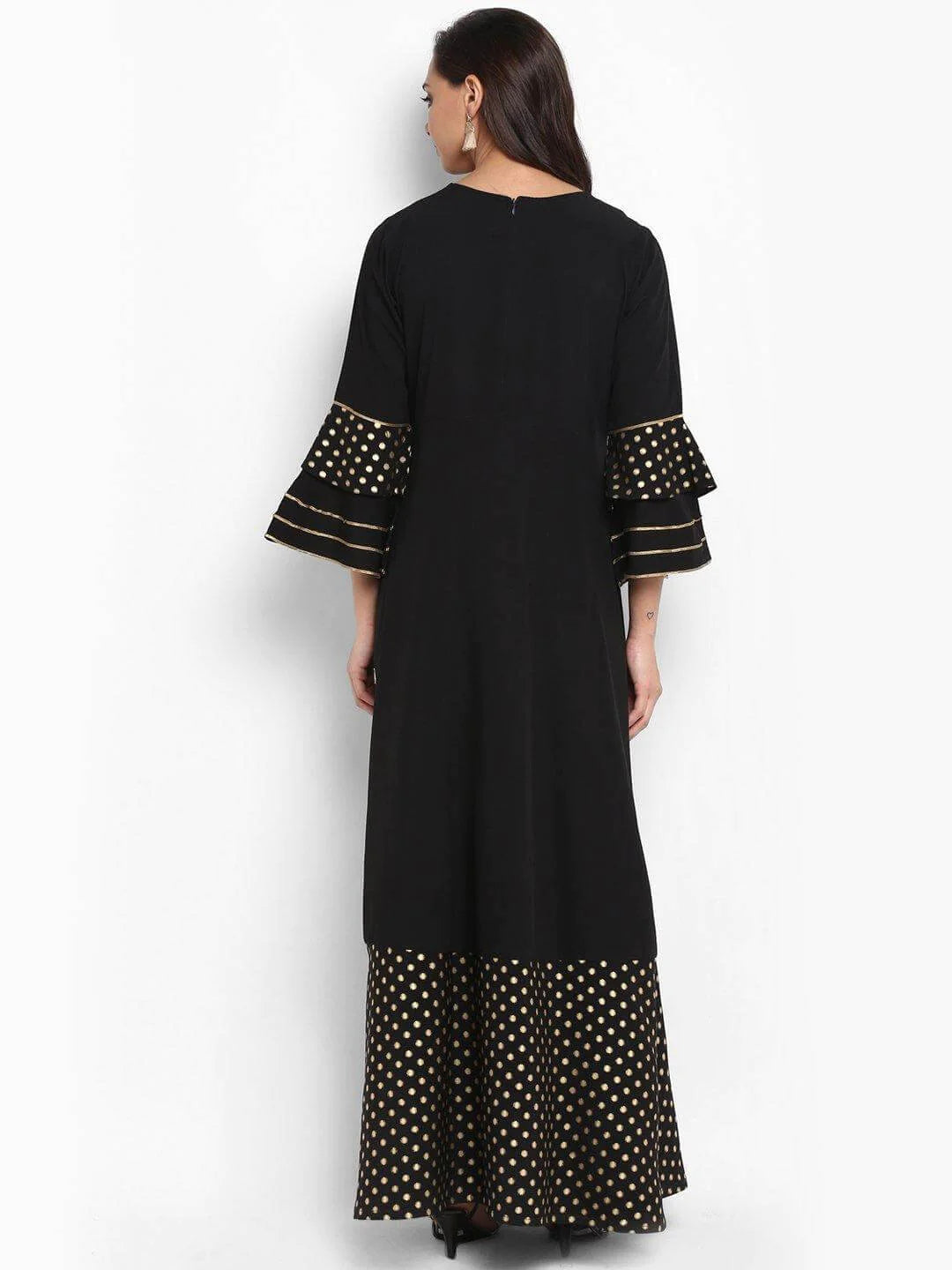Black Poly Crepe Golden Butti Anarkali Kurta