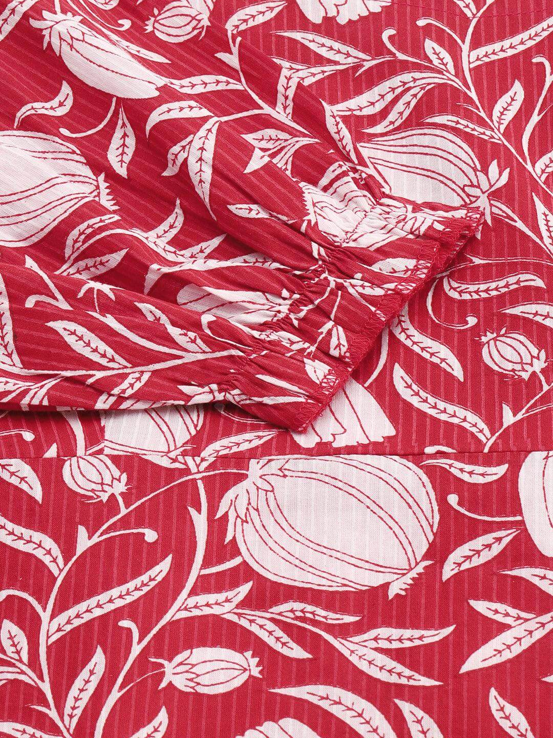 Silae Red Cotton Floral A-Line Western Dress