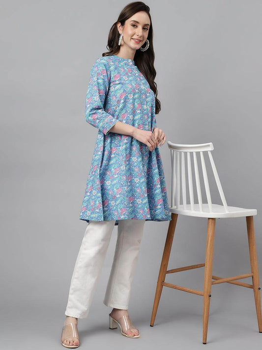 Silae Women's Multicolor Cotton Botanical Print A-Line Tunic