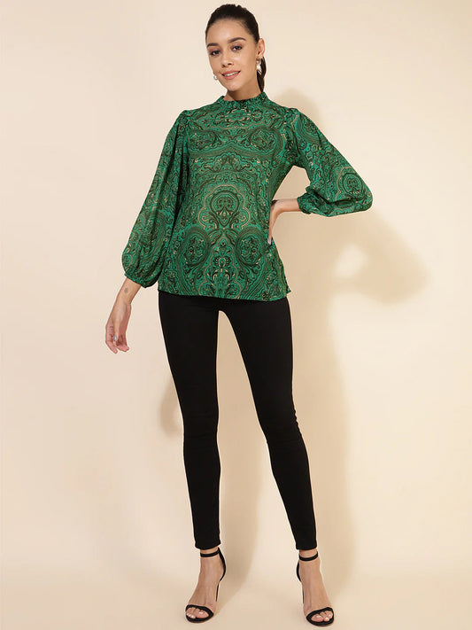Green Georgette Digital Printed Regular Top Silae