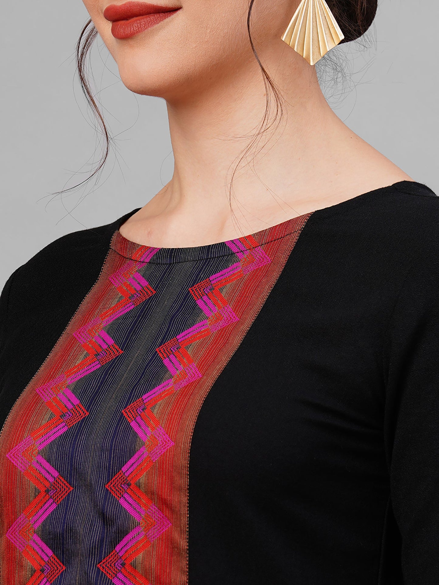 Black Solid Kurta Yoke With Palazzo With Ready Made Dupatta Set