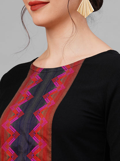Black Solid Kurta Yoke With Palazzo With Ready Made Dupatta Set