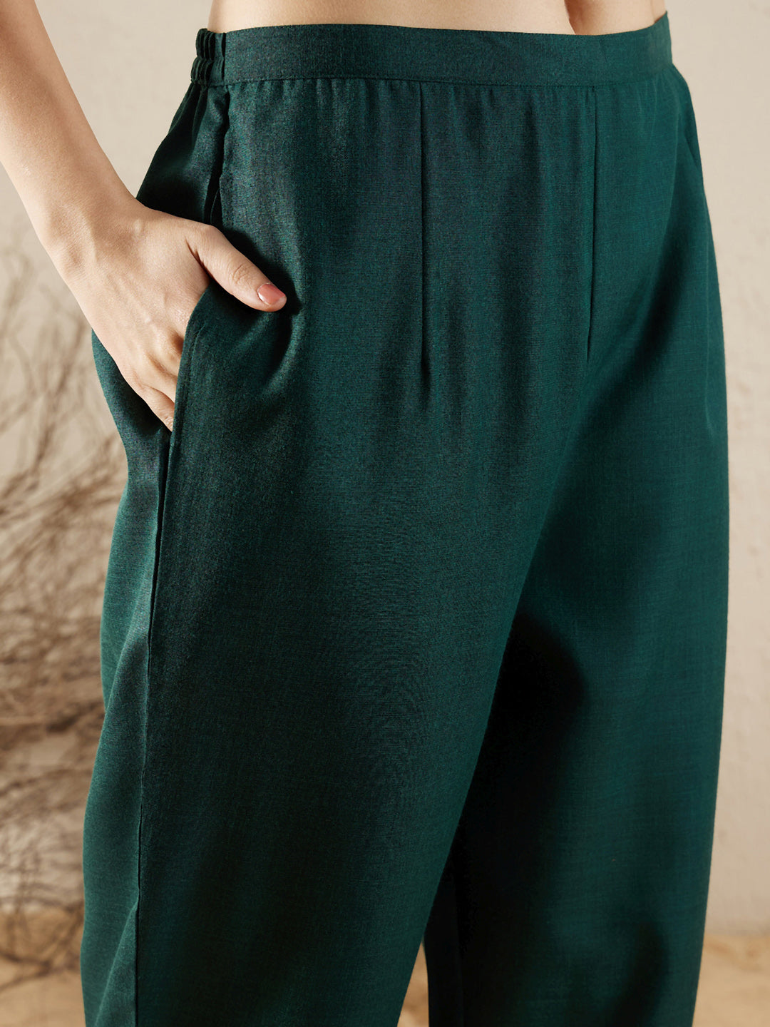 Indo Era Green Yoke Design Straight Kurta Trousers With Dupatta set