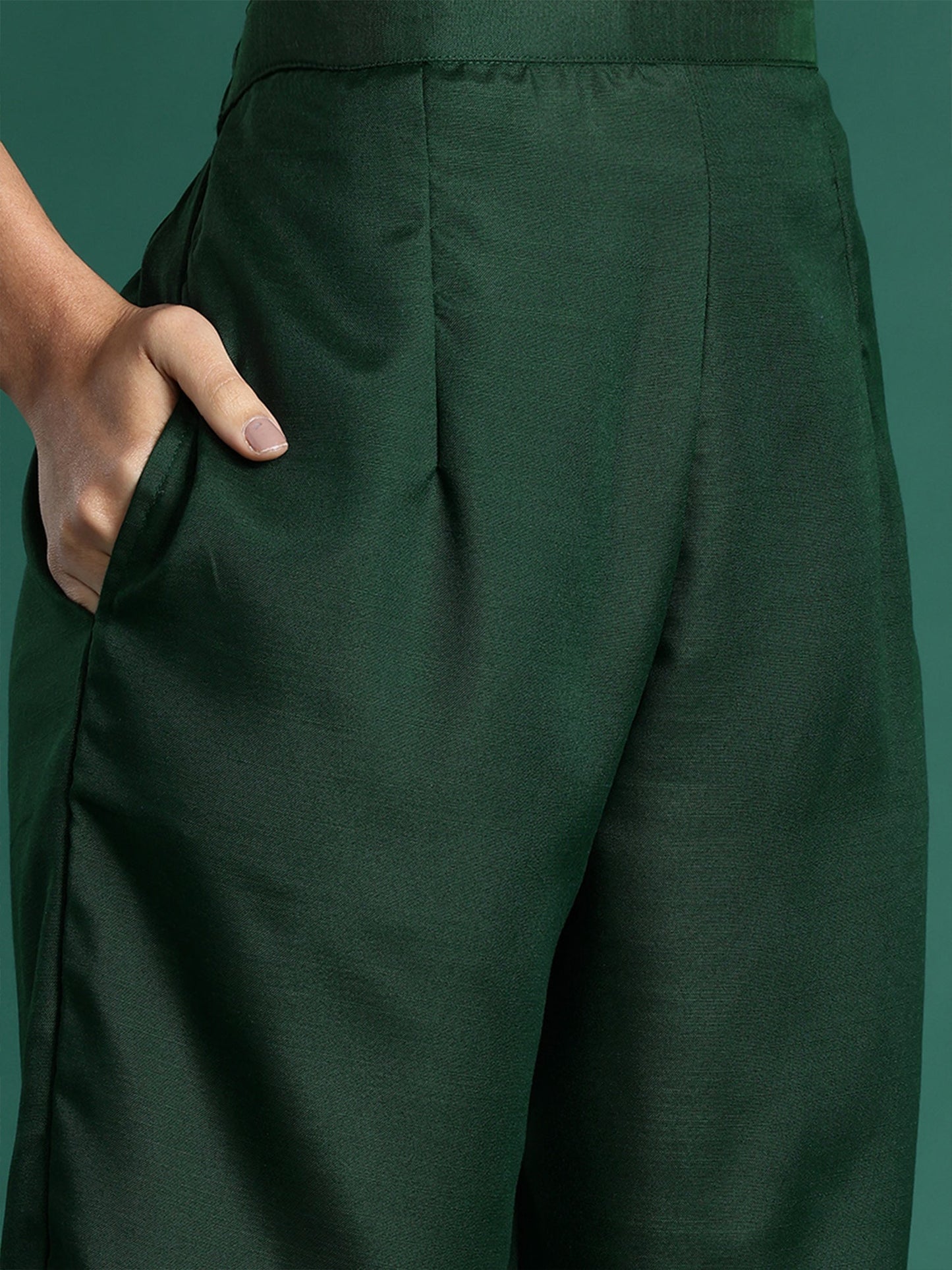 Indo Era Green Yoke Design  Straight Kurta Trousers With Dupatta set