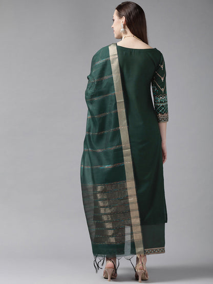 Indo Era Green Foil Printed Straight Kurta Palazzo With Dupatta Set