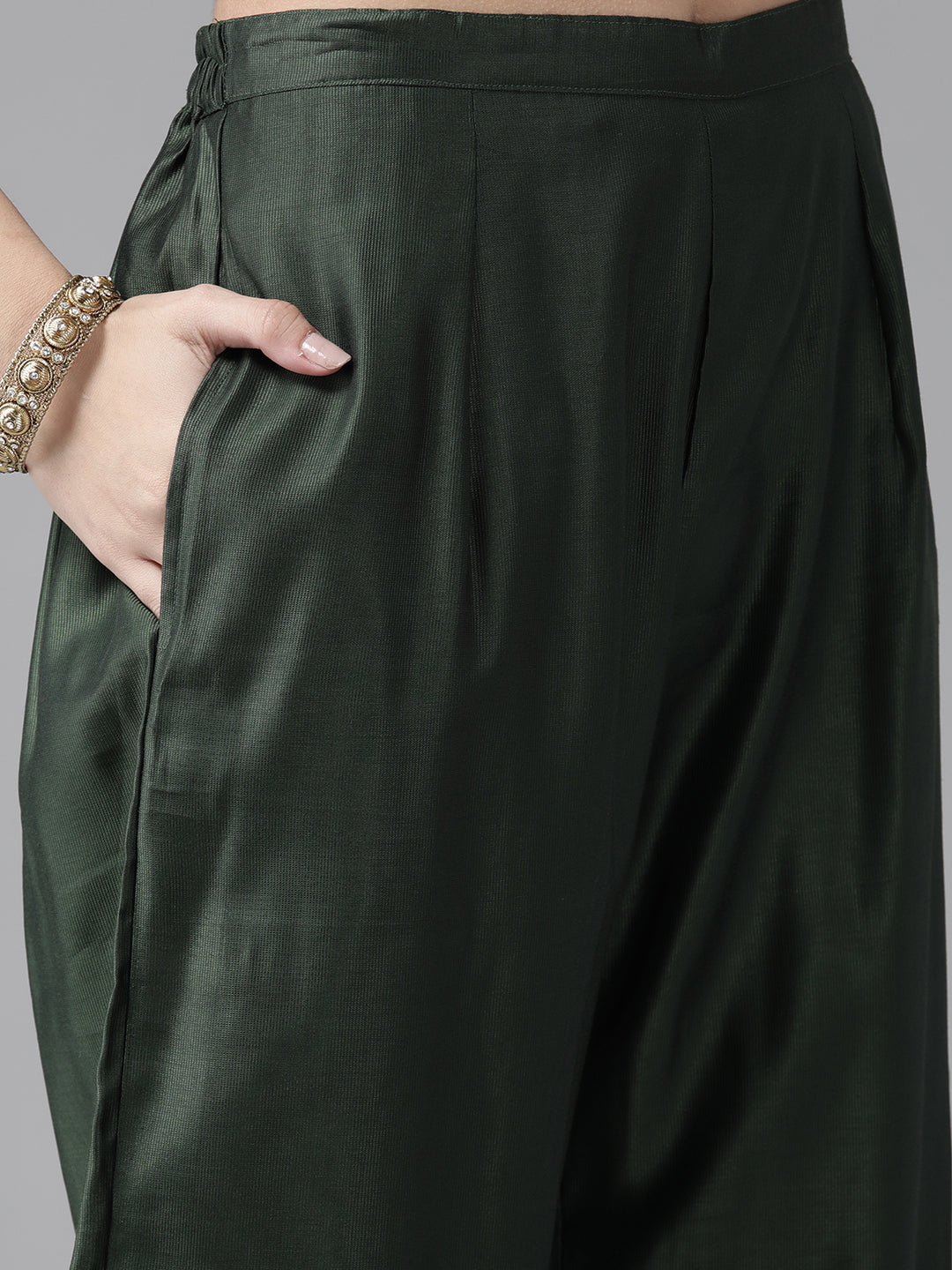 Indo Era Bottle Green Embroidered Straight Kurta Trouser With Dupatta Set