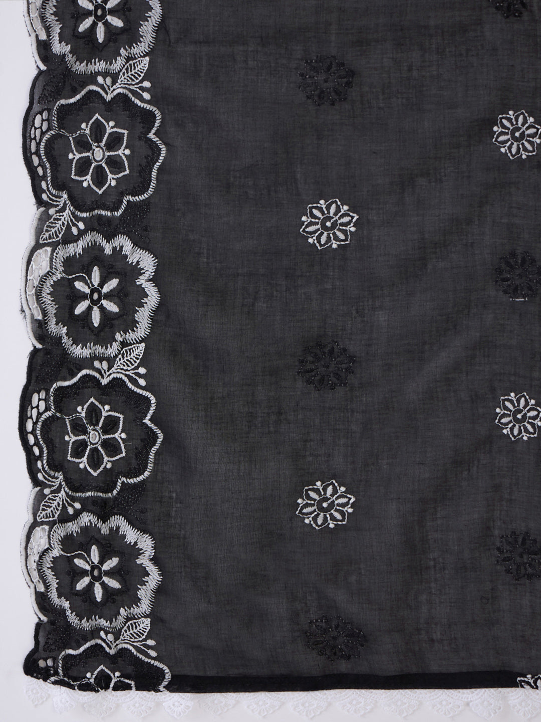 Indo Era Black Embroidered Anarkali Kurta Trousers With Dupatta set