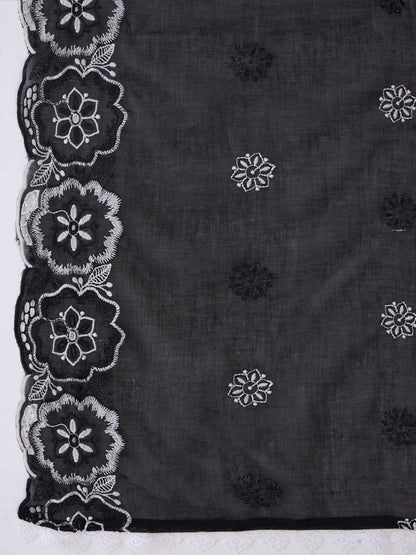 Indo Era Black Embroidered Anarkali Kurta Trousers With Dupatta set