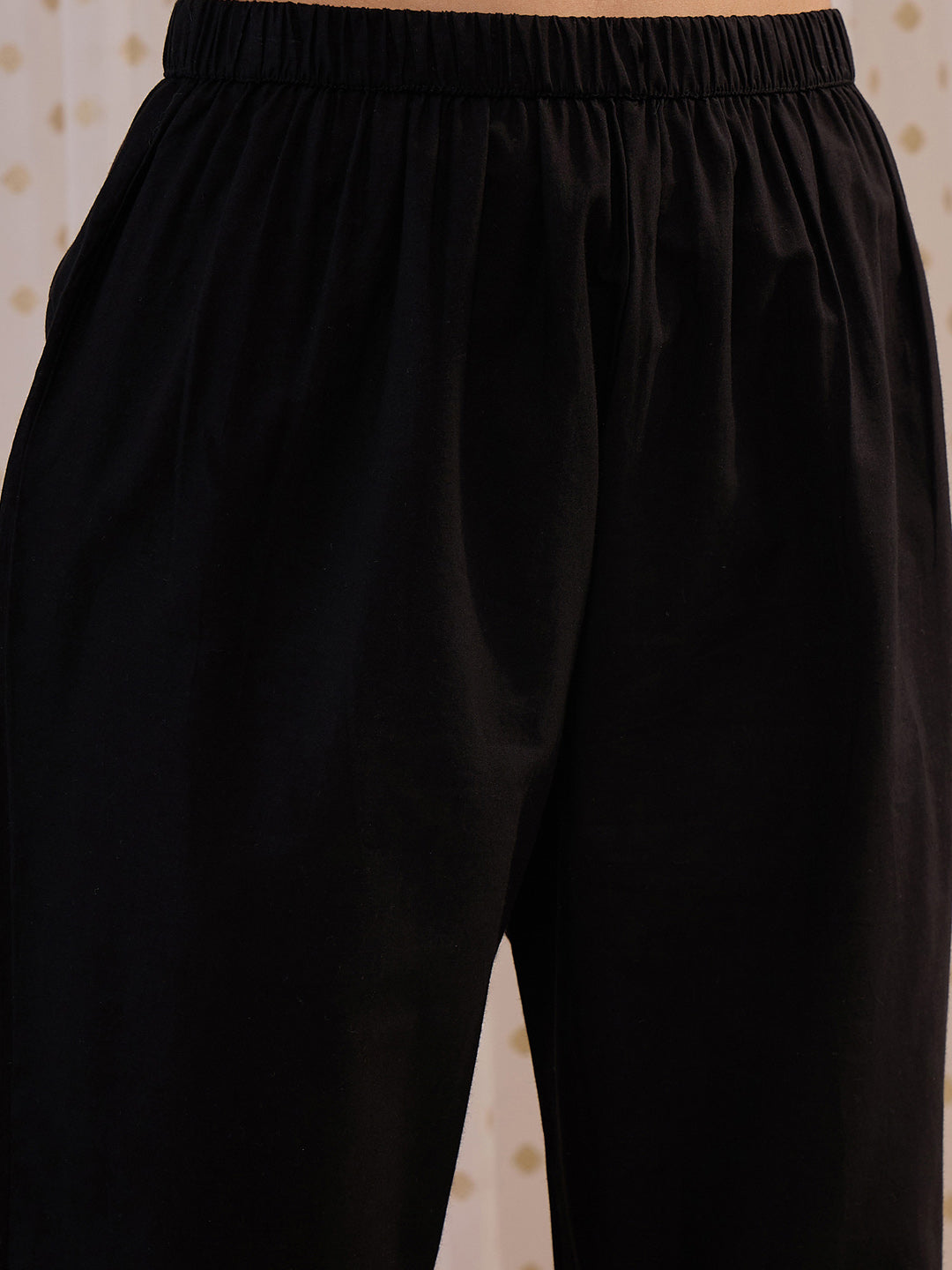 Indo Era Black Embroidered Straight Kurta Trousers With Dupatta set