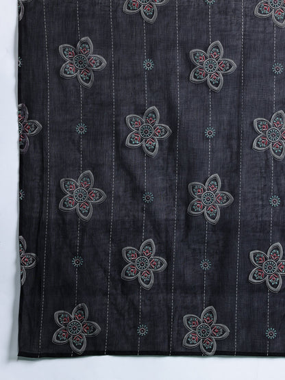 Indo Era Black Printed Straight Kurta Trousers With Dupatta Set