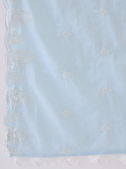 Blue Embroidered Anarkali Kurta Trousers With Dupatta set