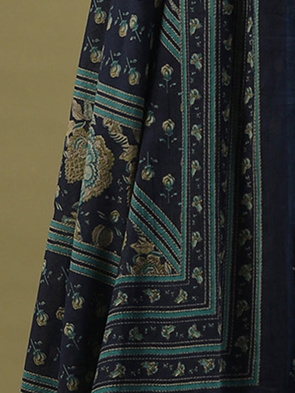 Indo Era Blue Printed Straight Kurta Salwar With Dupatta set