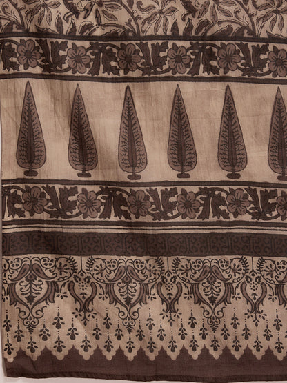 Indo Era Brown Printed Straight Kurta Palazzos With Dupatta set