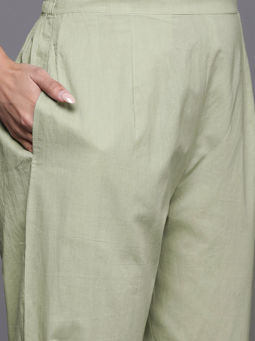 Indo Era Green Printed A-Line Kurta Trousers With Dupatta Set