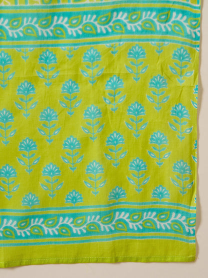 Indo Era Green Printed Straight Kurta Palazzos With Dupatta set