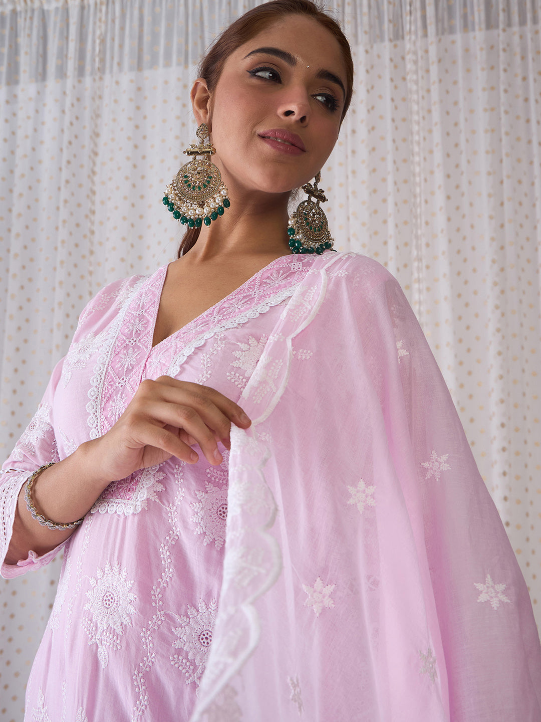 Indo Era Lavender Embroidered Straight Kurta Trousers set